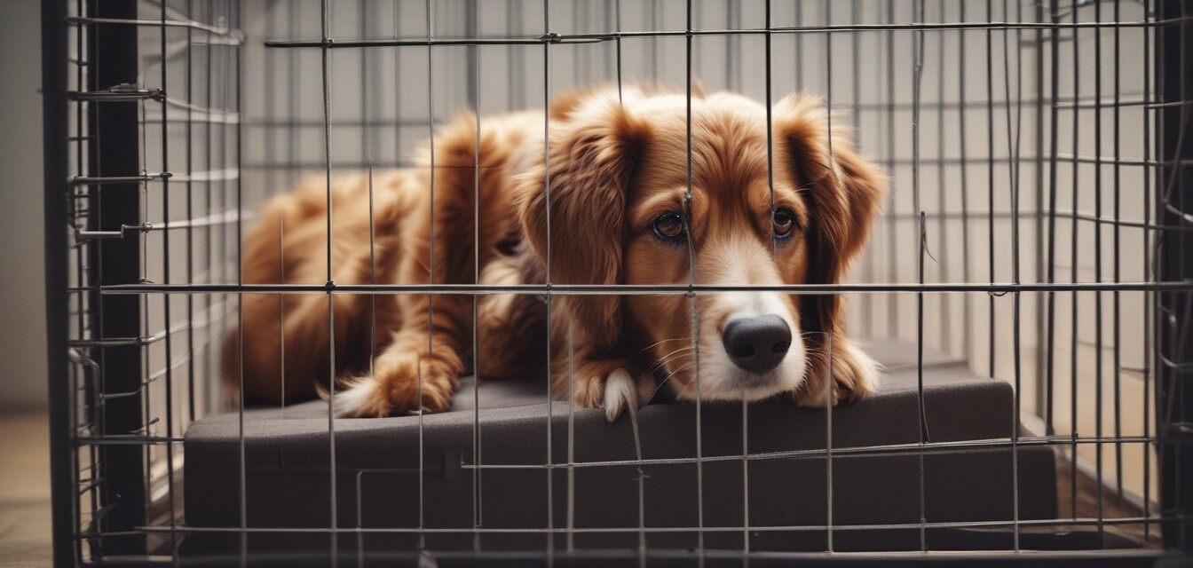 Dog resting in crate