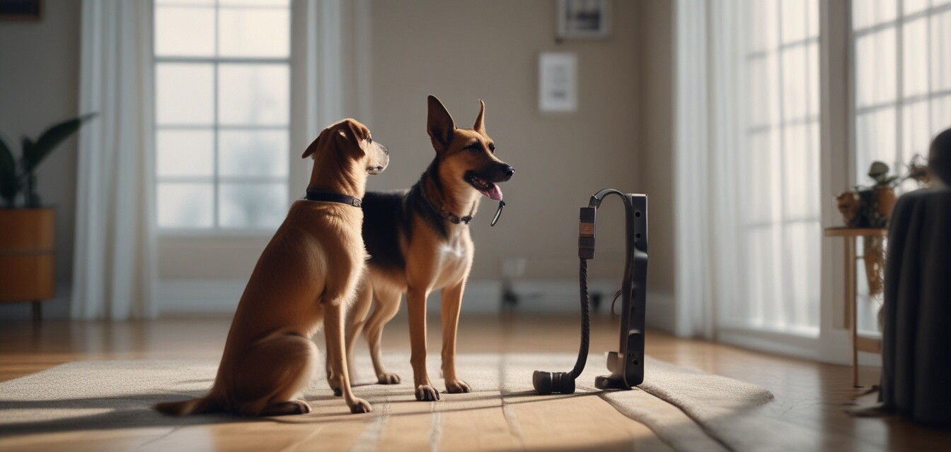 Dog using a remote trainer during training